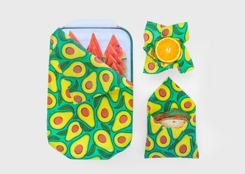 Beeswax Food Wrap – Avocado Print | Reusable Organic Beeswax Wraps for Food Storage (Small, Medium & Large)
