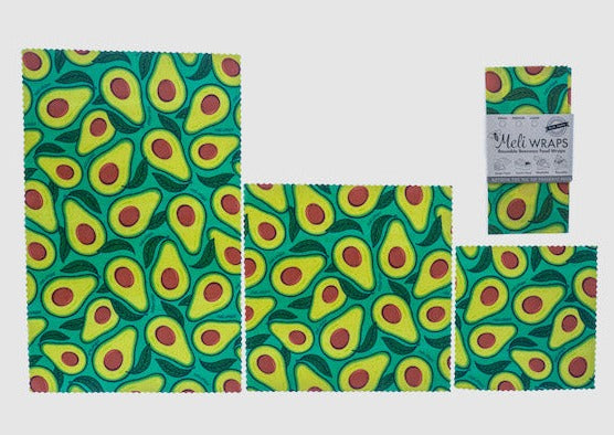 Beeswax Food Wrap – Avocado Print | Reusable Organic Beeswax Wraps for Food Storage (Small, Medium & Large)