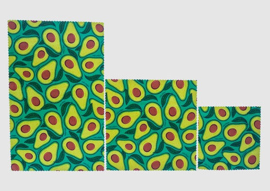 Beeswax Food Wrap – Avocado Print | Reusable Organic Beeswax Wraps for Food Storage (Small, Medium & Large)
