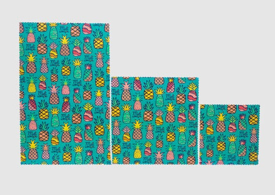 Beeswax Food Wrap – Pineapple Print | Reusable Organic Cotton Wraps