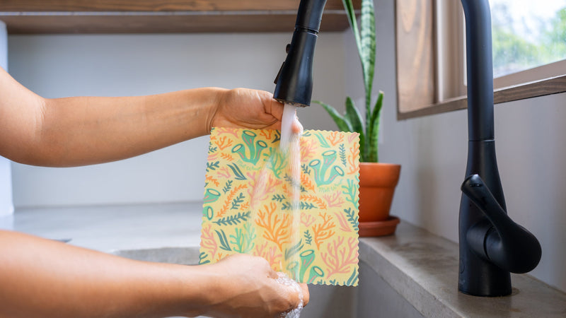 Beeswax Wrap Bulk Roll + Cutlery Set in Reef Print | Sustainable Plastic-Free Kitchen Bundle