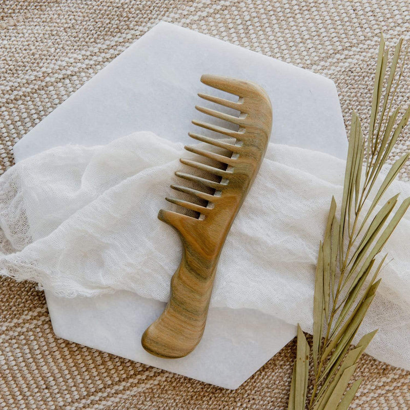 Sandalwood Wide Tooth Comb - Zero Waste Comb, 100aSandalwood Wide Tooth Comb – Handcrafted Zero Waste Wooden Comb | Plastic-Free, Anti-Static & Vegan% Wood, Plastic Free