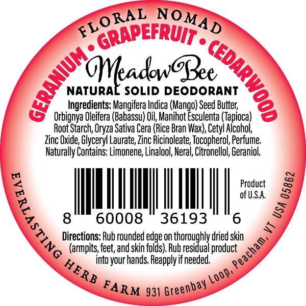 Meadow Bee - Floral Nomad Meadow Bee Deodorant-Grapefruit Geranium Cedar