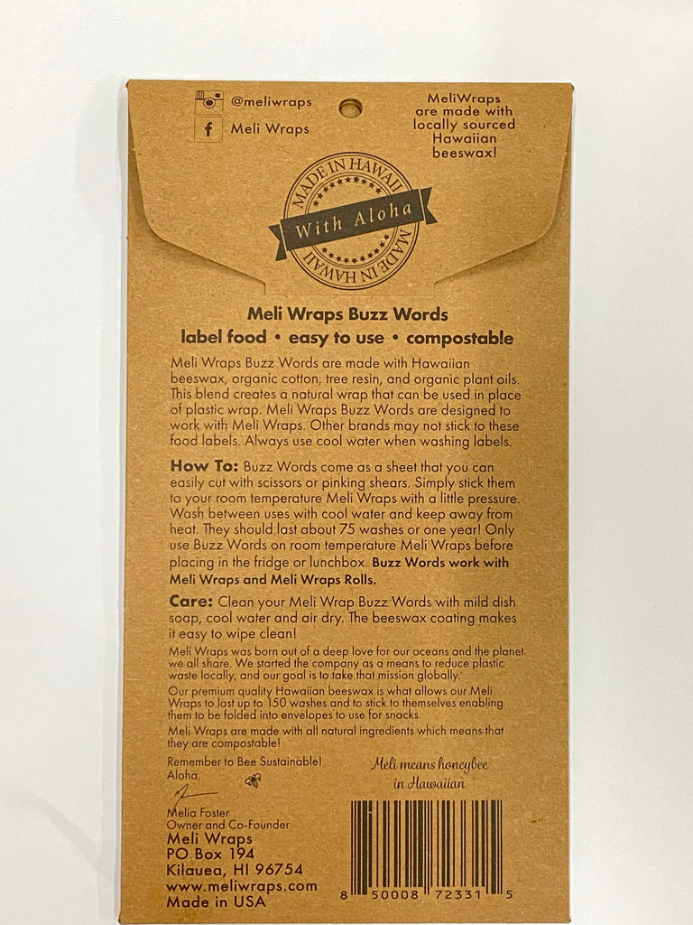 Buzz Words – Beeswax Wrap Food Labels | Reusable Labels for Meli Wraps Beeswax Wraps