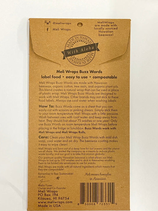 Buzz Words – Beeswax Wrap Food Labels | Reusable Labels for Meli Wraps Beeswax Wraps