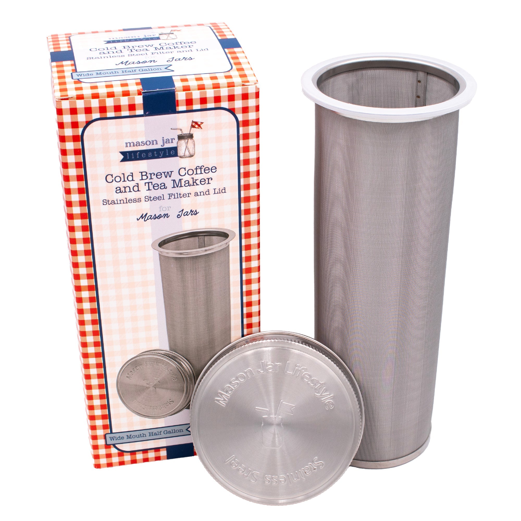 Cold Brew Coffee &amp; Tea Maker Stainless Steel Filter With Lid for Mason Jars
