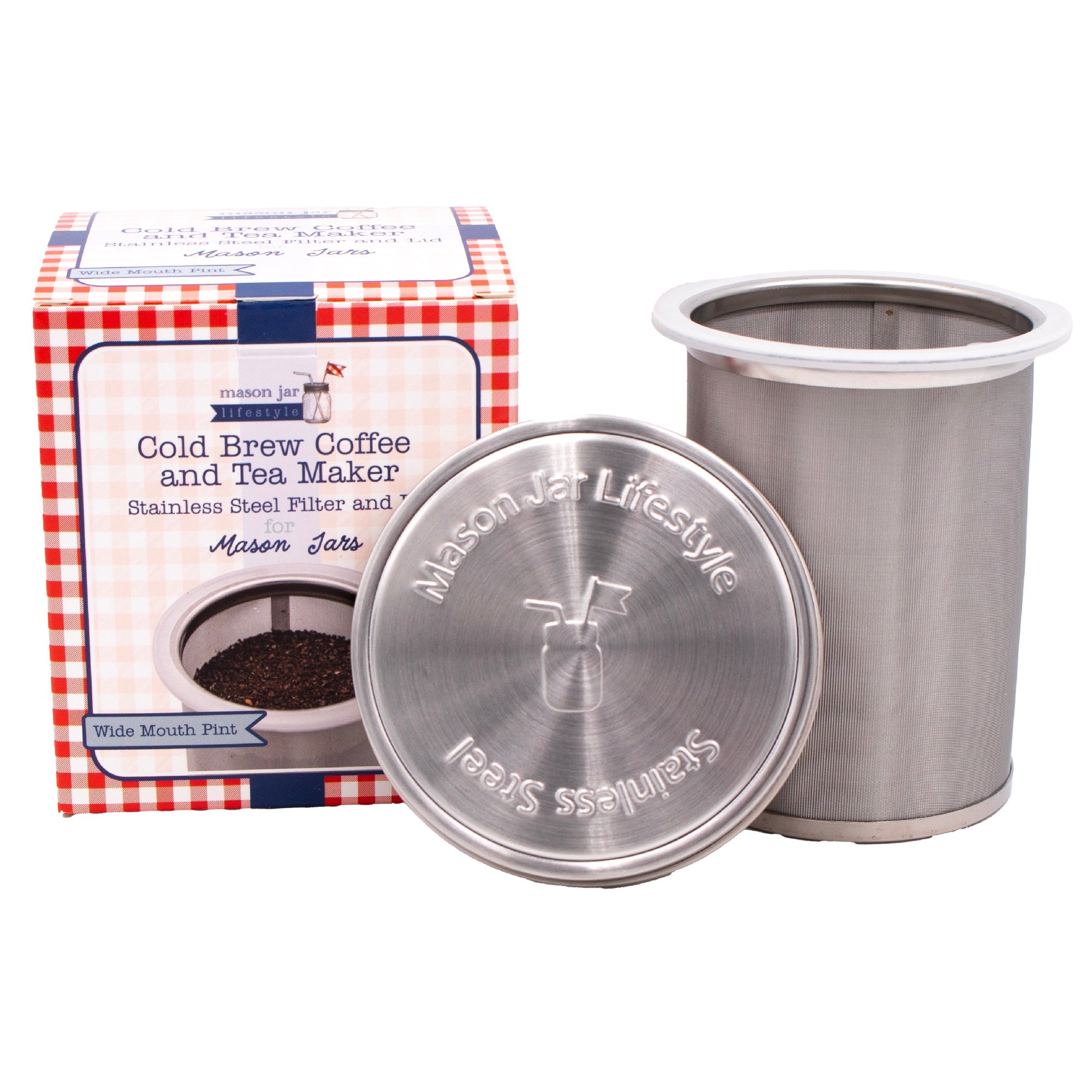 Cold Brew Coffee &amp; Tea Maker Stainless Steel Filter With Lid for Mason Jars