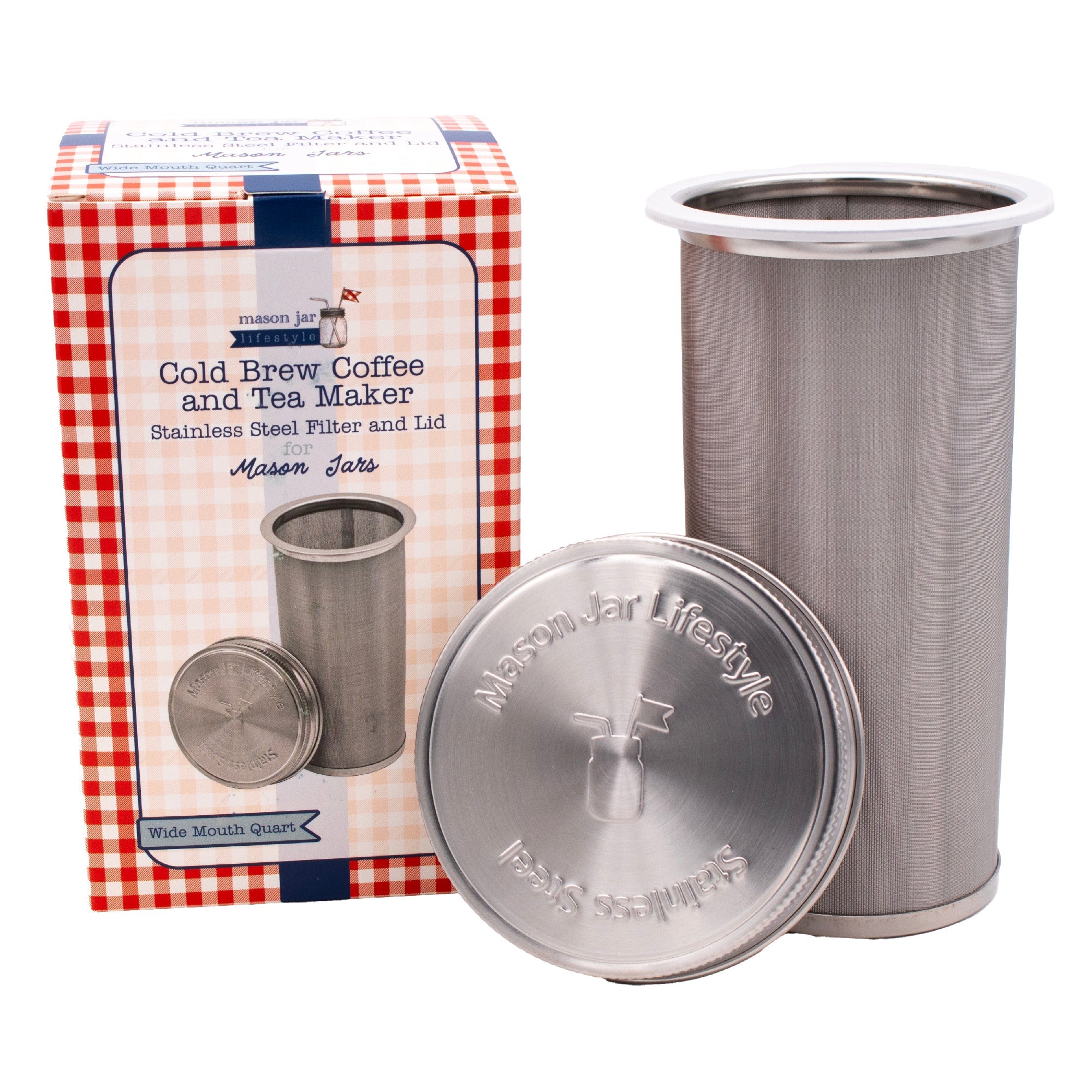 Cold Brew Coffee &amp; Tea Maker Stainless Steel Filter With Lid for Mason Jars