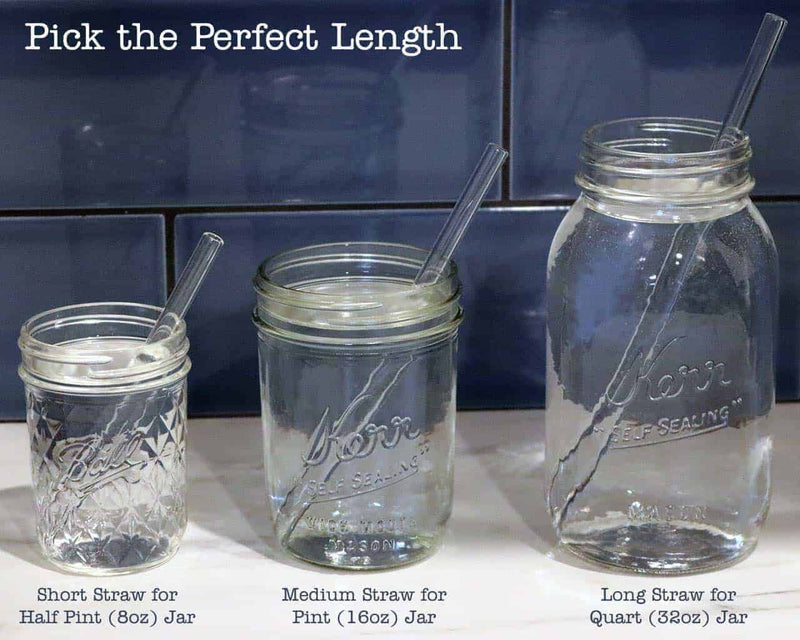 Medium Glass Straws for Pint Mason Jars 4 Pack + Cleaner
