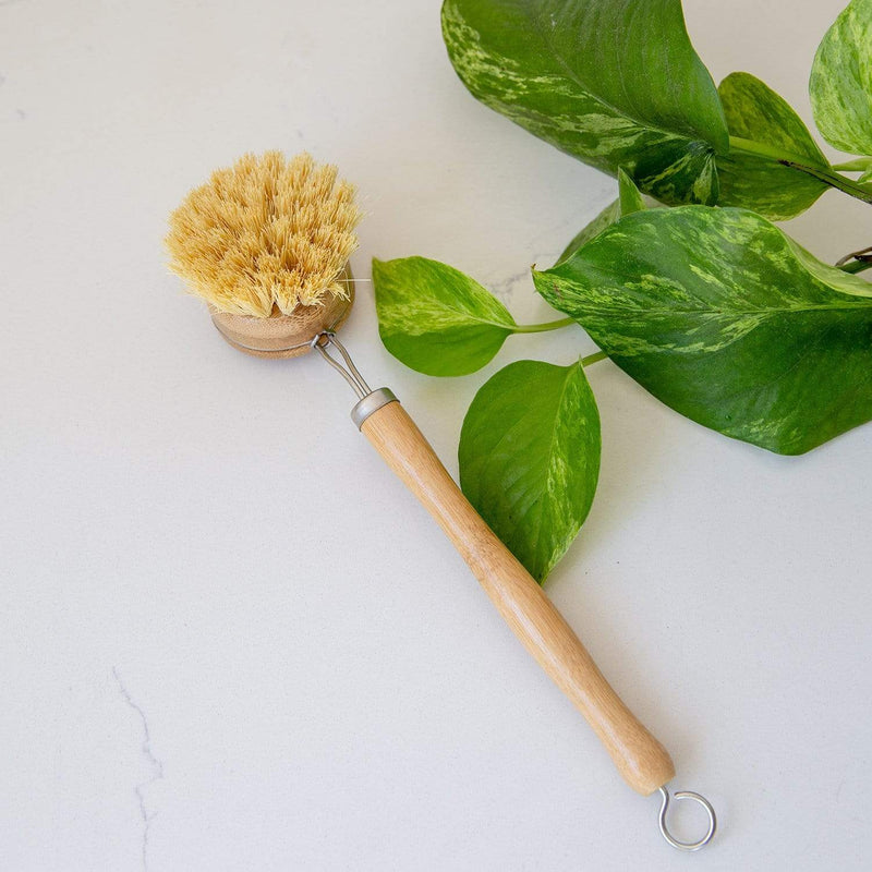 Long Handle Dish Brush – Bamboo & Agave Fiber | Replaceable Head, Plastic-Free & Compostable Kitchen Scrubber