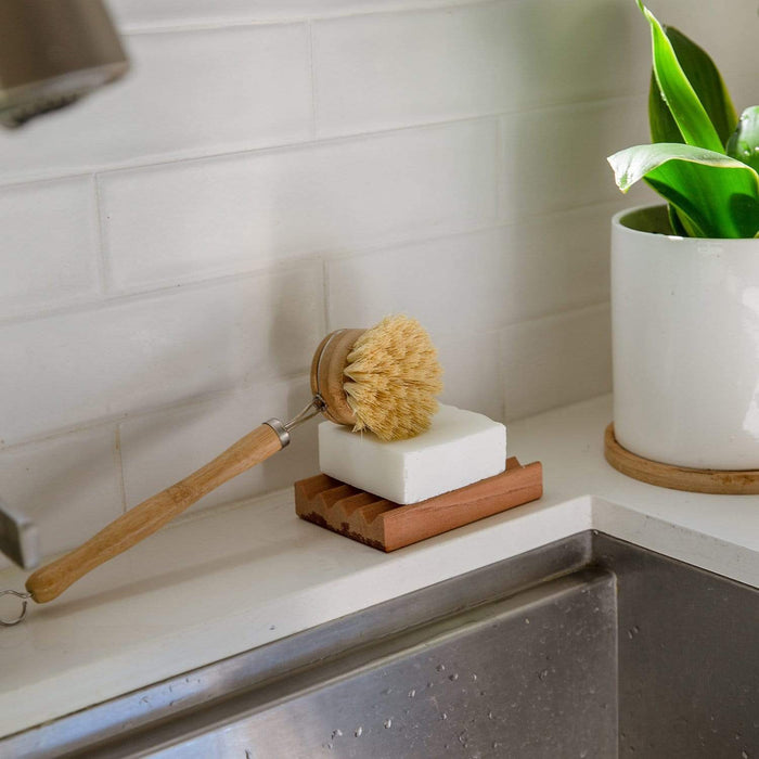 Long Handle Dish Brush – Bamboo & Agave Fiber | Replaceable Head, Plastic-Free & Compostable Kitchen Scrubber