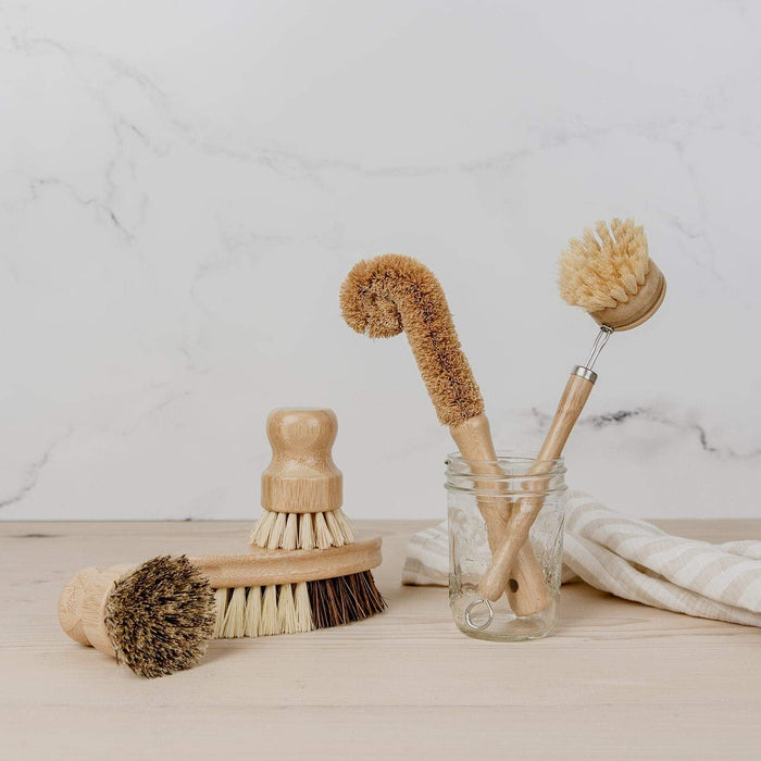 Dish Brush – Short Handle Bamboo Brush with Agave Bristles | Plastic-Free, Compostable & Cleaning Tool