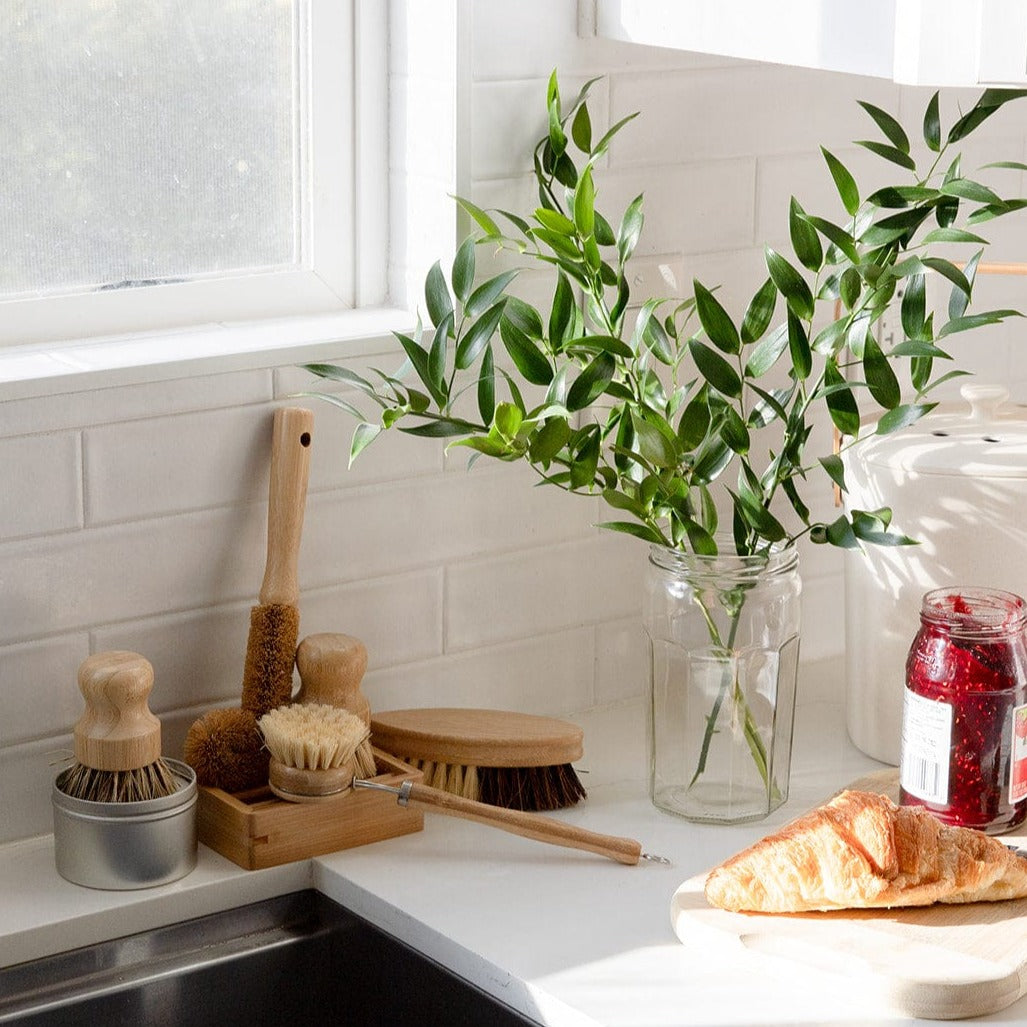 Dish Brush Kit – 5-Piece Bamboo &amp; Plant Fiber Cleaning Set | Plastic-Free, Compostable &amp; Eco-Friendly Kitchen Essentials