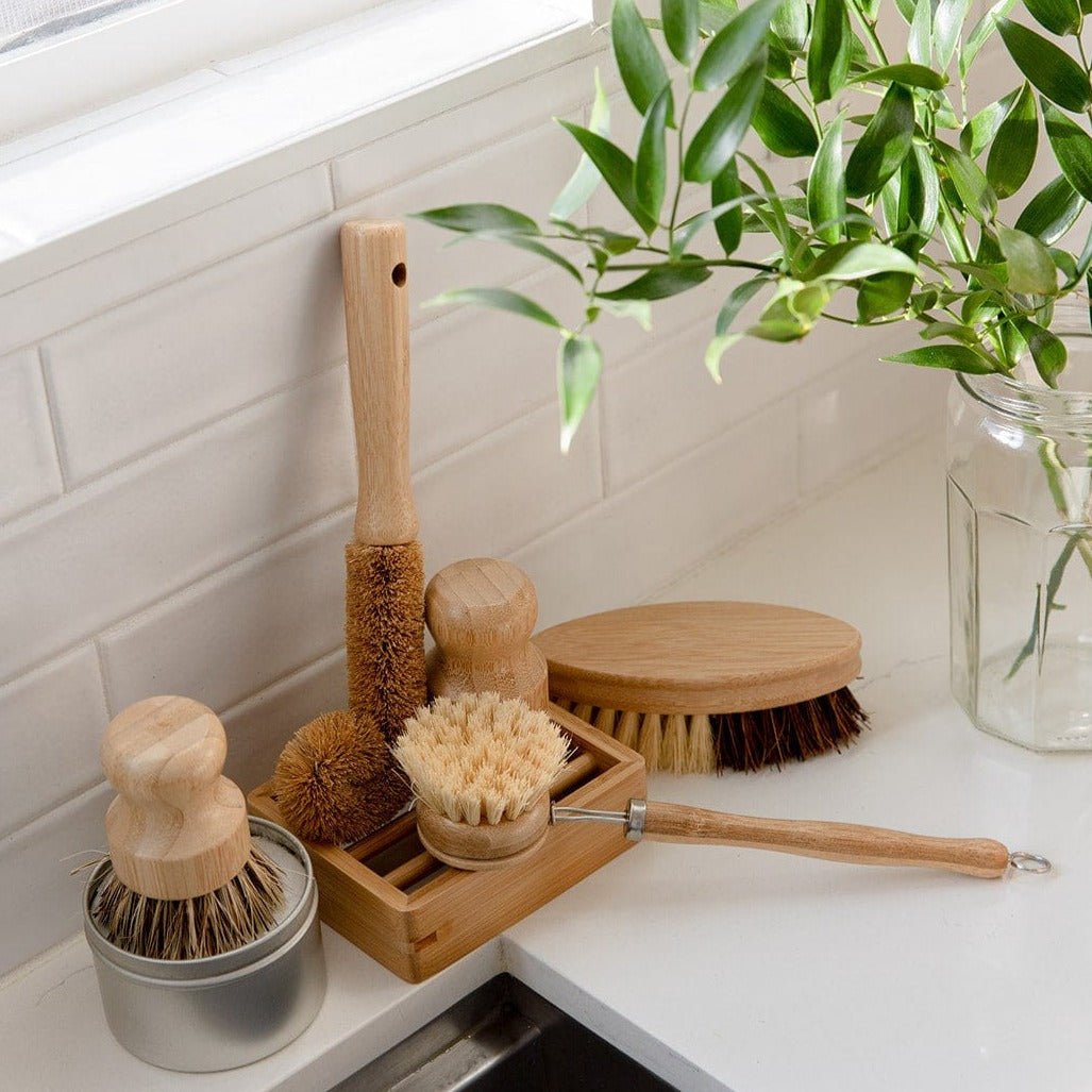 Dish Brush Kit – 5-Piece Bamboo &amp; Plant Fiber Cleaning Set | Plastic-Free, Compostable &amp; Eco-Friendly Kitchen Essentials