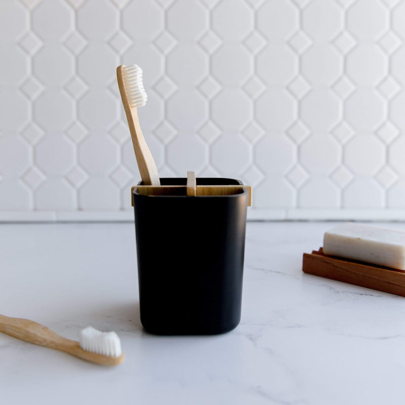 Brush Holder – Bamboo Fiber & Corn Starch | Plastic-Free Toothbrush Holder in White or Black