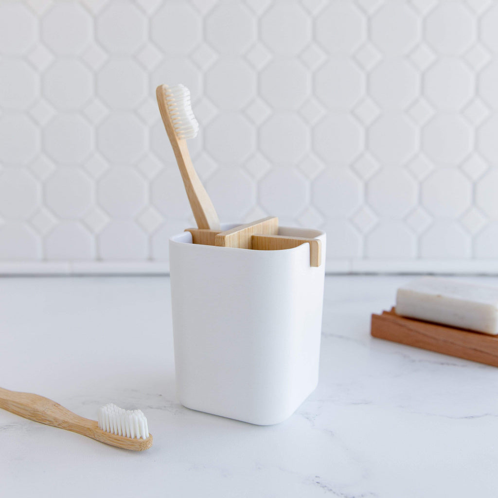 Brush Holder – Bamboo Fiber & Corn Starch | Plastic-Free Toothbrush Holder in White or Black