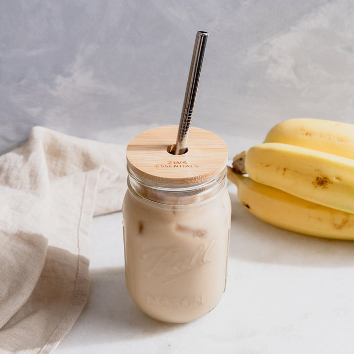 Mason Jar Kit – 16oz Glass Jar with Bamboo Lid & Stainless Steel Straw | Plastic-Free Reusable Drinkware Set