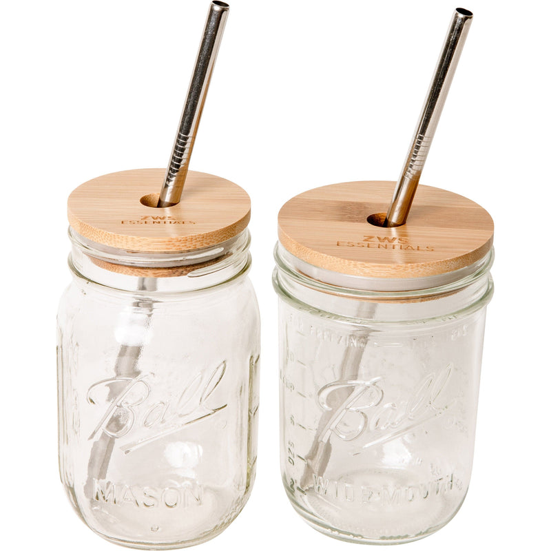 Mason Jar Kit – 16oz Glass Jar with Bamboo Lid & Stainless Steel Straw | Plastic-Free Reusable Drinkware Set