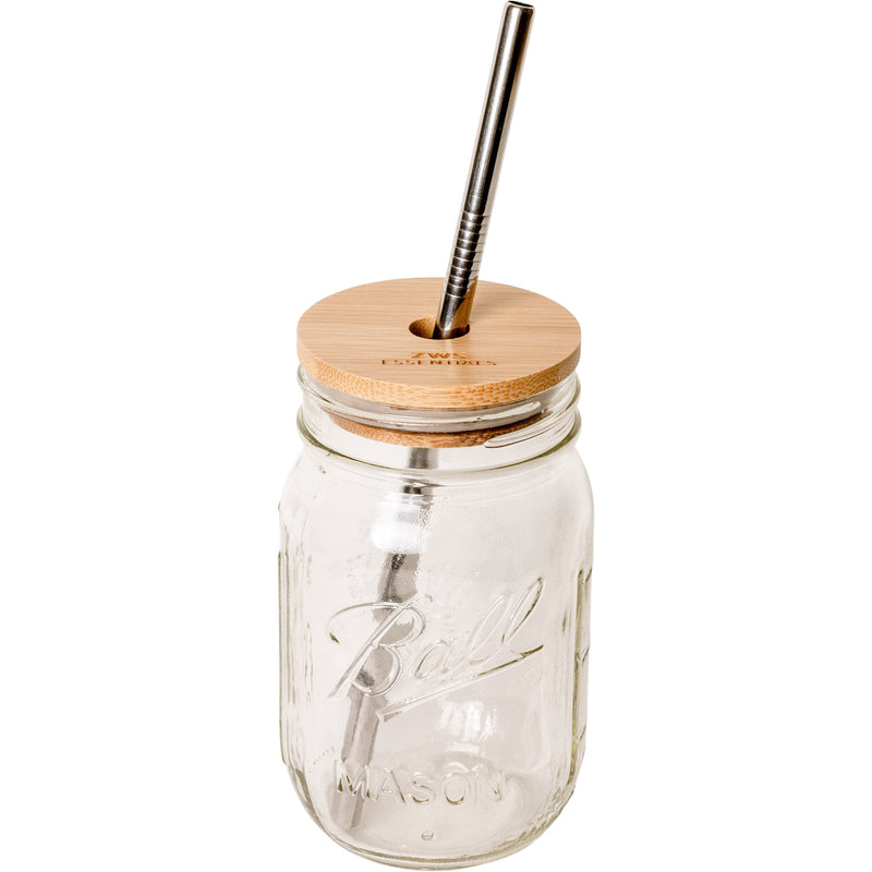 Mason Jar Kit – 16oz Glass Jar with Bamboo Lid & Stainless Steel Straw | Plastic-Free Reusable Drinkware Set