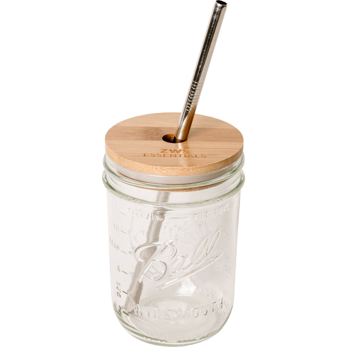 Mason Jar Kit – 16oz Glass Jar with Bamboo Lid & Stainless Steel Straw | Plastic-Free Reusable Drinkware Set