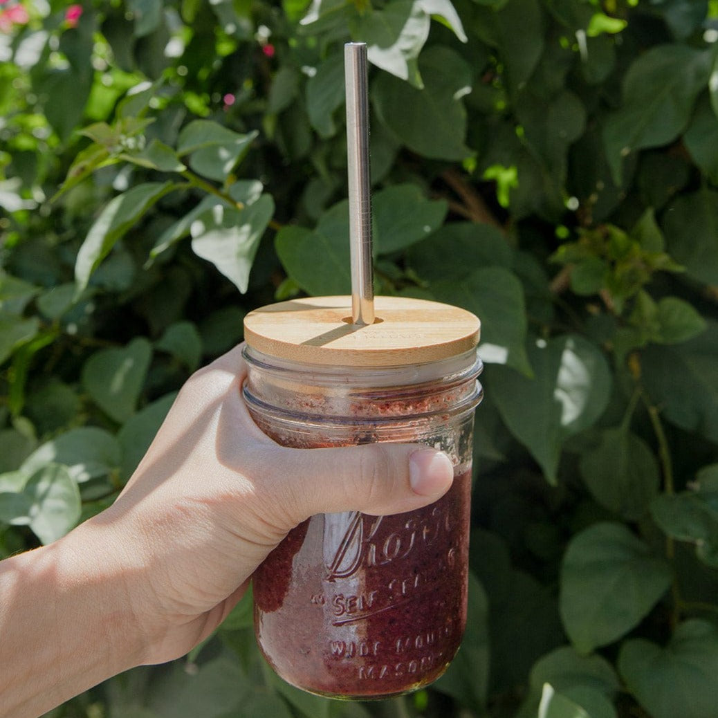Bamboo Mason Jar Lid – Reusable Snap-On Lid with Straw Hole | Plastic-Free, Sustainable &amp; Drinkware