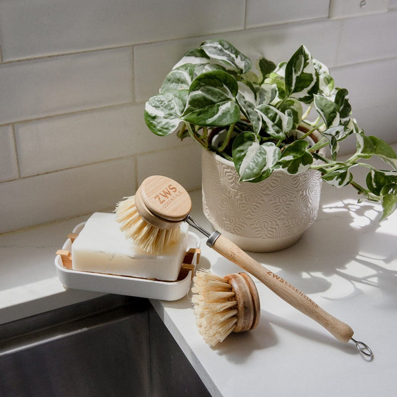 Long Handle Dish Brush – Bamboo & Agave Fiber | Replaceable Head, Plastic-Free & Compostable Kitchen Scrubber