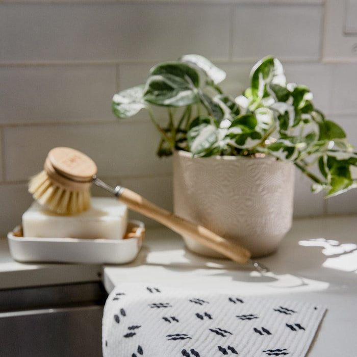 Long Handle Dish Brush – Bamboo & Agave Fiber | Replaceable Head, Plastic-Free & Compostable Kitchen Scrubber