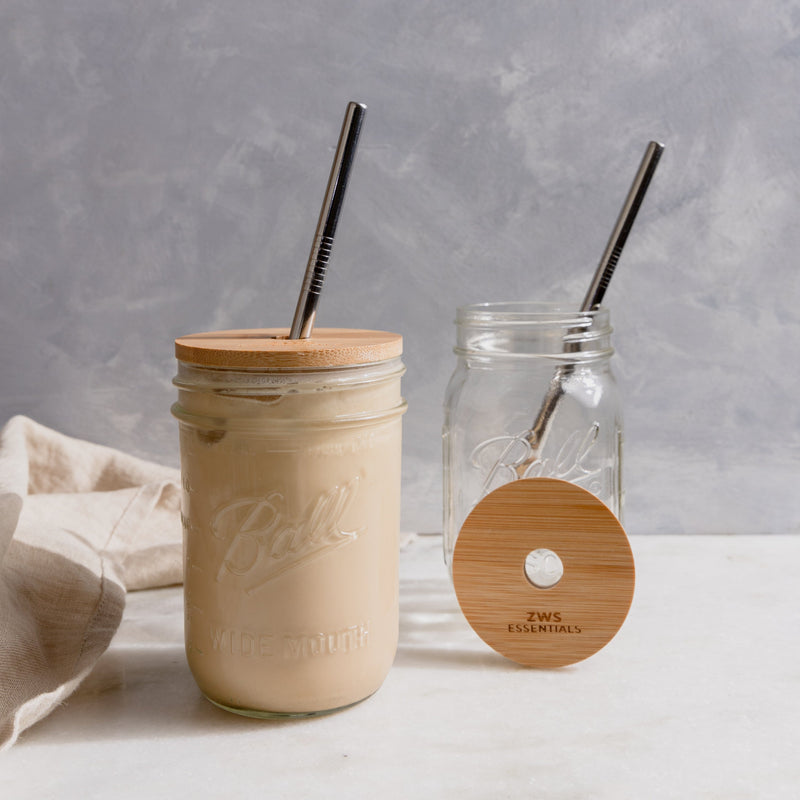 Mason Jar Kit – 16oz Glass Jar with Bamboo Lid & Stainless Steel Straw | Plastic-Free Reusable Drinkware Set