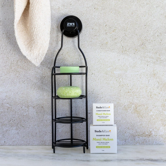 Shower Tower Bundle – Stainless Steel 4-Tier Holder with Shampoo & Conditioner Bars | Plastic-Free, Zero Waste Bath Storage