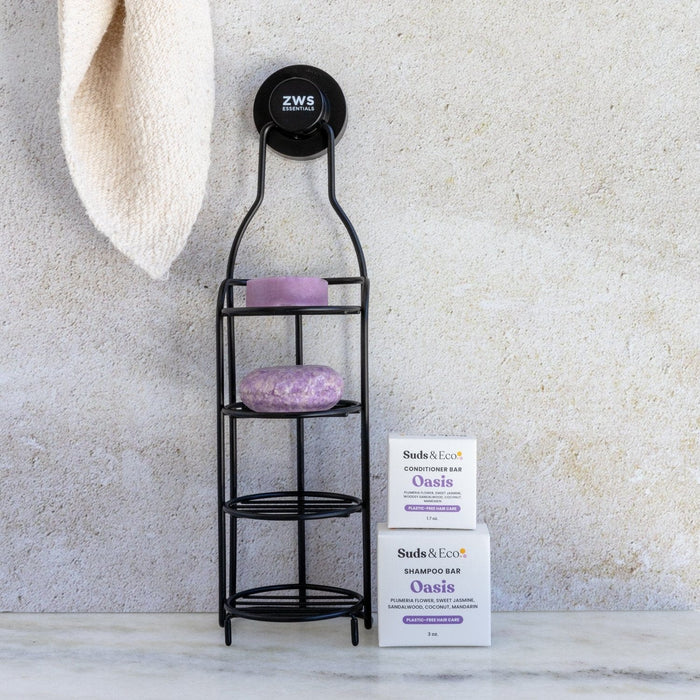 Shower Tower Bundle – Stainless Steel 4-Tier Holder with Shampoo & Conditioner Bars | Plastic-Free, Zero Waste Bath Storage