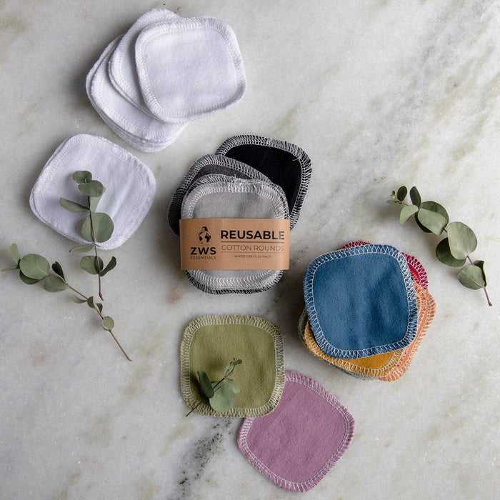 Reusable Cotton Rounds – 100% Organic, Plastic-Free Facial Pads | Makeup Remover & Toner Pads (20 Pack)