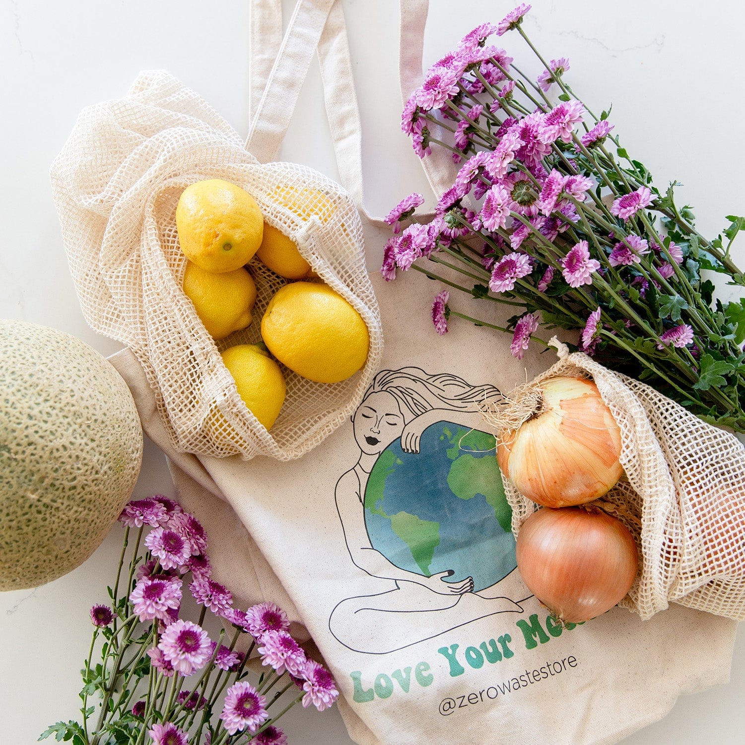 Mesh Produce Bag – Organic Cotton Net Bags for Fruits &amp; Veggies | Reusable, Plastic-Free &amp; Grocery Essential