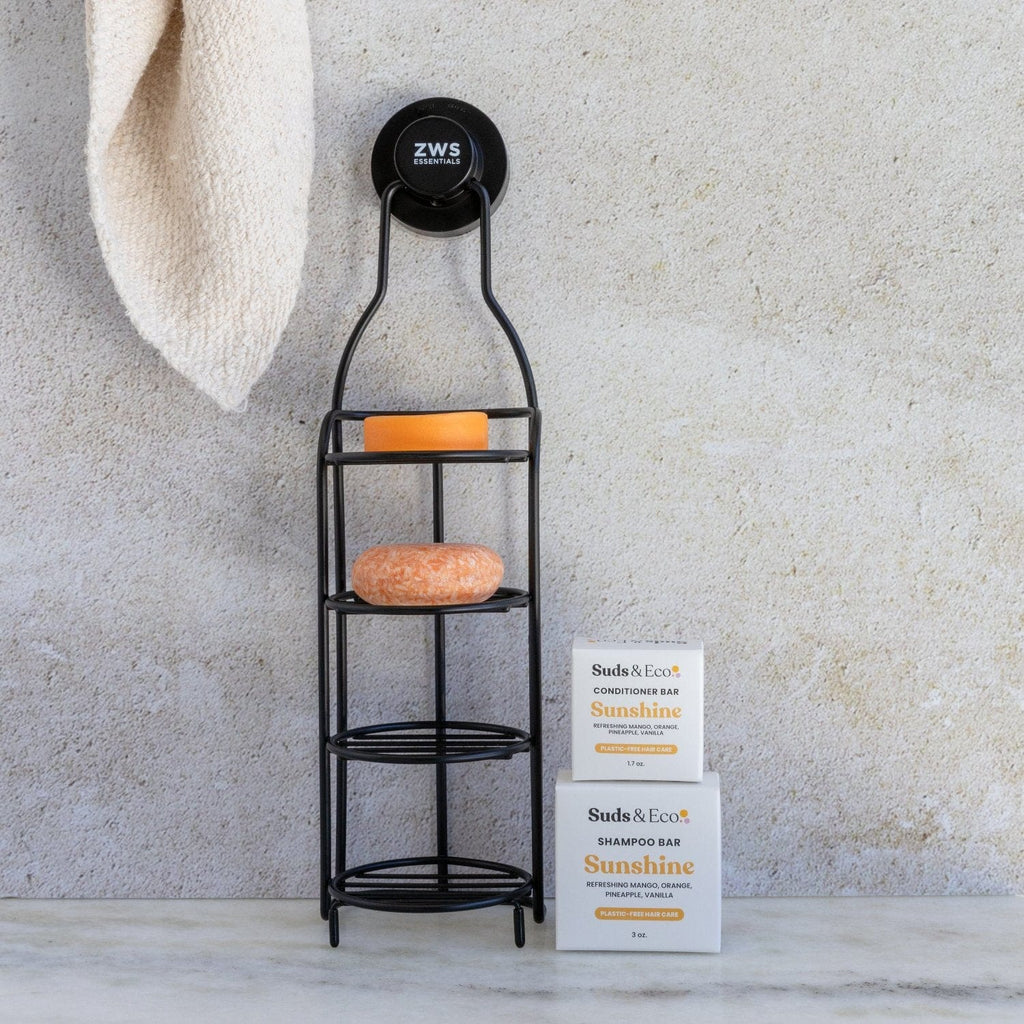 Shower Tower Bundle – Stainless Steel 4-Tier Holder with Shampoo & Conditioner Bars | Plastic-Free, Zero Waste Bath Storage