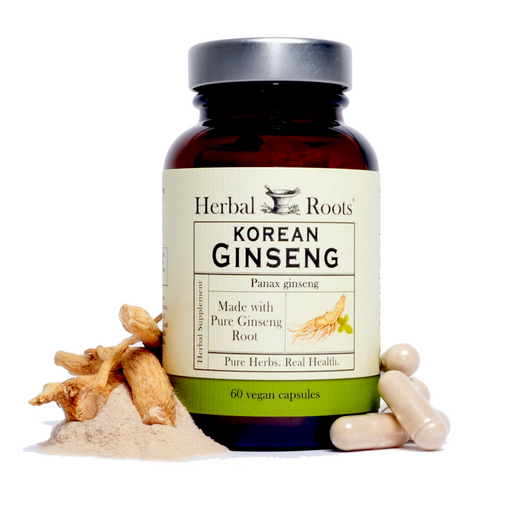 Bottle of Herbal Roots Organic Korean Ginseng supplement