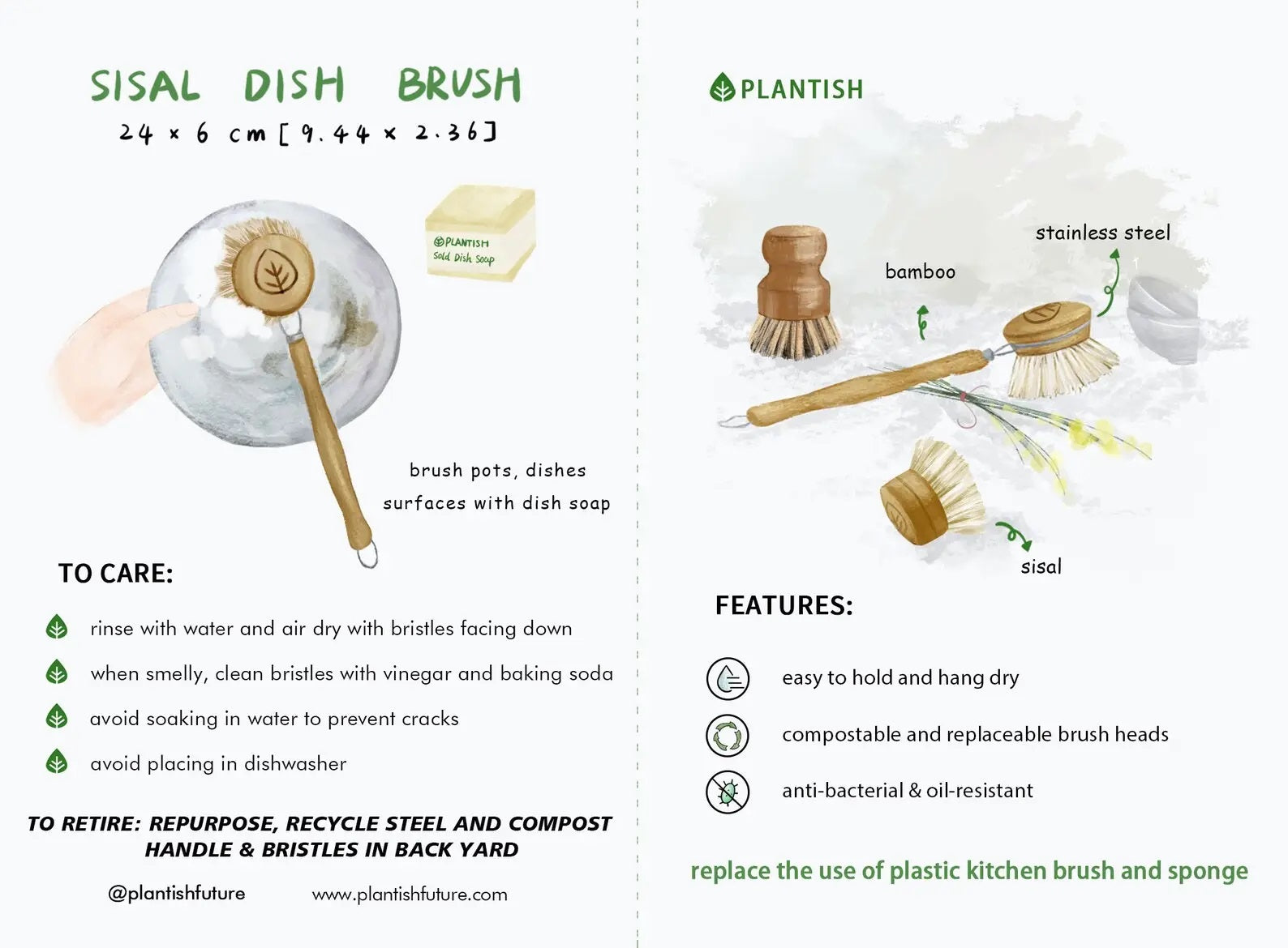 Sisal Bamboo Dish Brush Head