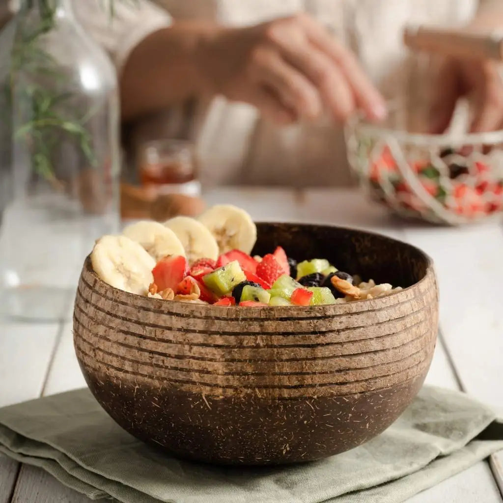 Coconut Bowls & Wooden Spoon 