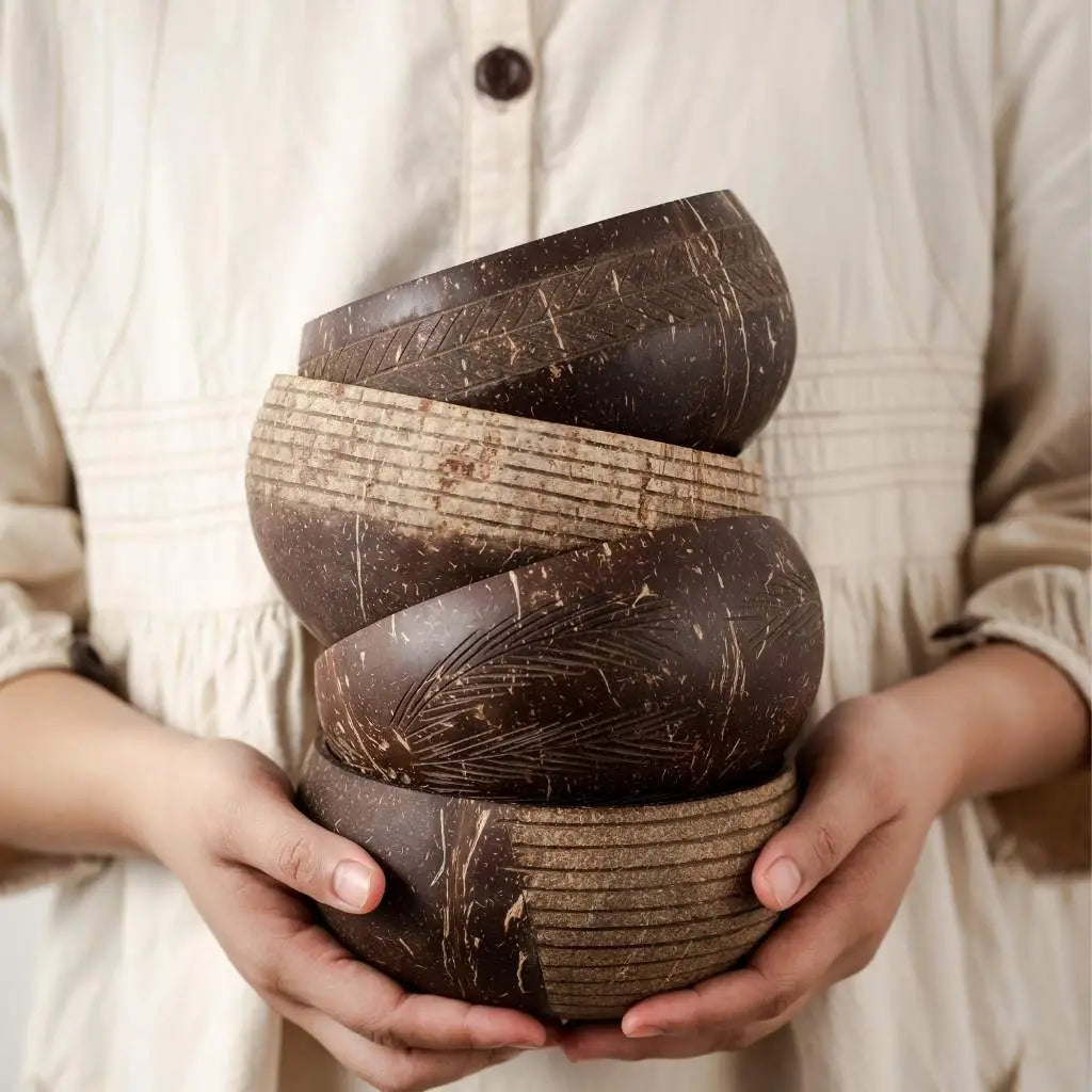 Coconut Bowls & Wooden Spoon 