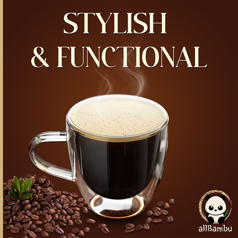 Stylish Double Wall Glass Mug with Bamboo Lid