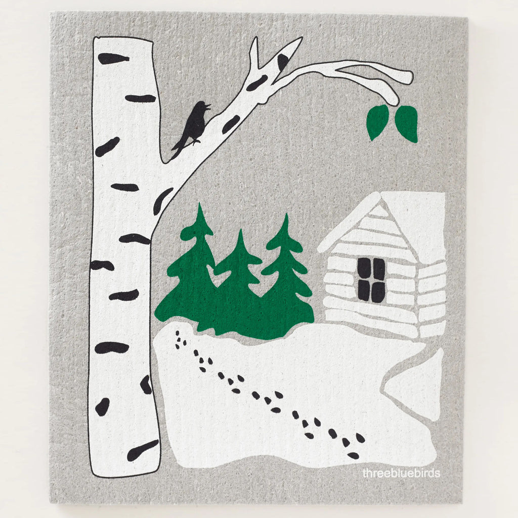 Snowy Cabin Swedish Dishcloth