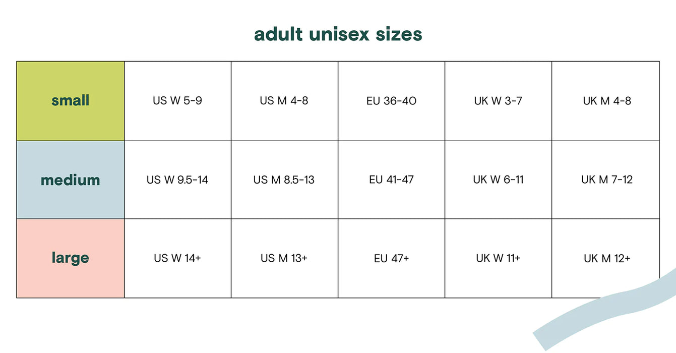 Adult Unisex Sizes of Socks