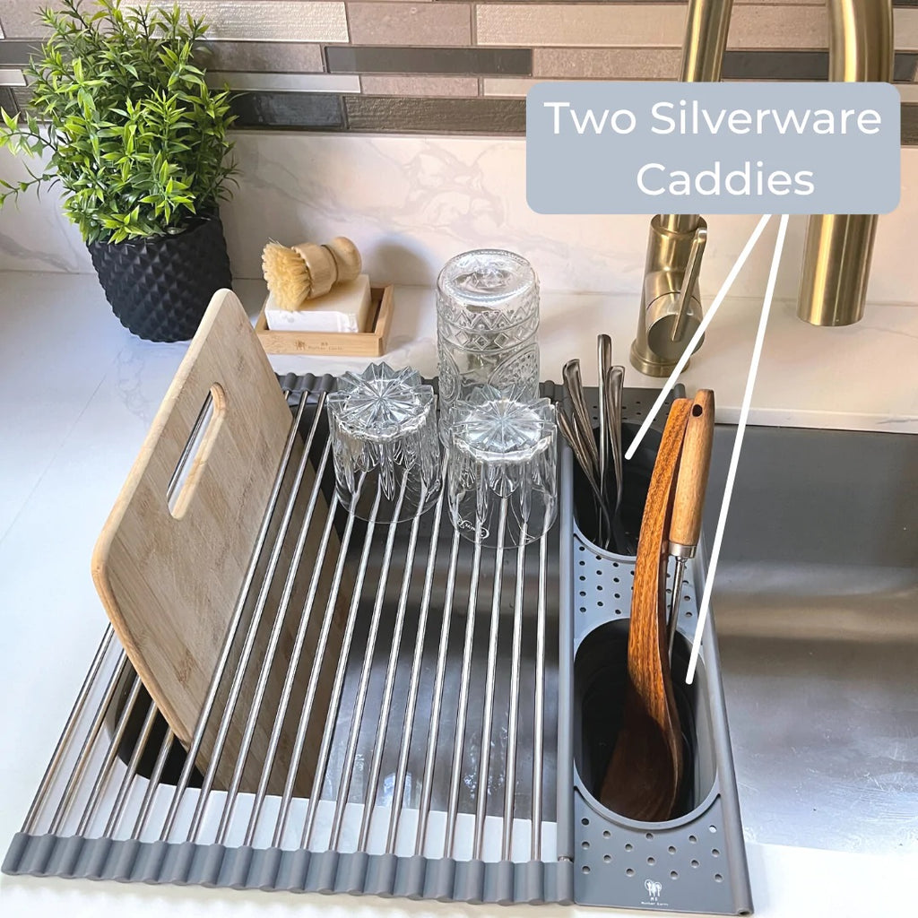 dish drying rack with plants Roll up Silicone & Stainless Steel Dish Drying Rack – EarthShopp